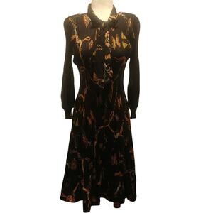 Black N by Nancy pleated Butterfly equestrian print sz L  *issey miyake style *